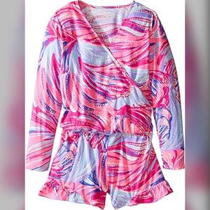 Girls Mini Fanning Romper in “Oh My Guava”